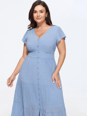 Shirred Cinched Waist Tiered Midi Dress