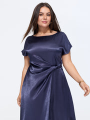 Sleek Satin Draped Waist Midi Dress