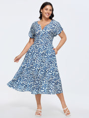 Floral Print Cinched-Waist Midi Dress