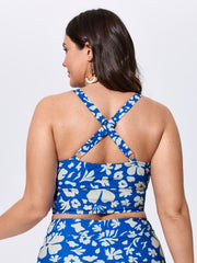 Floral Print Cut-Out Front Swim Top
