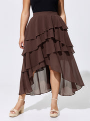 Ruffled Tiered Flowy Asymmetrical Maxi Skirt