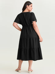 Color Contrast Petal Sleeve Maxi Dress