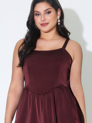 Satin Square Neck Front Slit Slip Maxi Dress