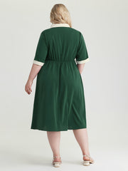 Retro Color Contrast Floating Collar Midi Dress