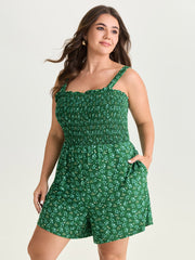 Floral Print Shirred Bodice Romper