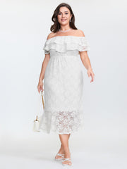 Off-Shoulder Layered Neckline Midi Dress