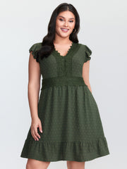 Textured Polka Dots Lace Trim Mini Dress