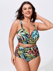 Tropical Vibes Print Ruched Swim Top
