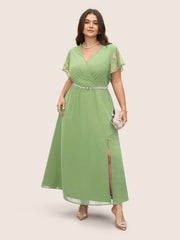 Overlap Collar Crochet Lace Mesh Dress