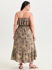 Floral Print Layered Pockets Maxi Dress