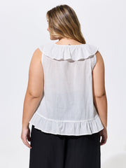Cotton Ruffled Edges Tassel Plain Blouse