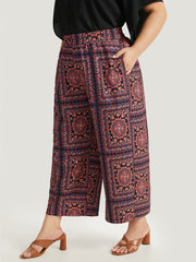 Scarf Print Pocket Elastic Waist Pants