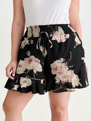 Floral Print Shirred Waist Drawstring Pants