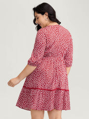 Floral Print Pockets Contrast Knee-Length Dress