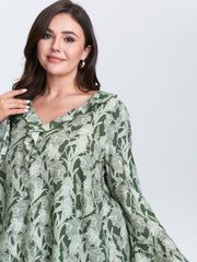 Breezy Floral Print Ruffled Neckline Blouse