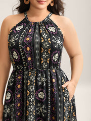 Rayon Tropical Boho Print Stretchy Midi Dress