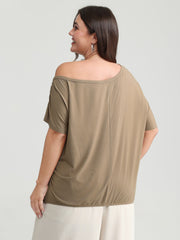Supersoft One-Shoulder Draped Plain Knit Top