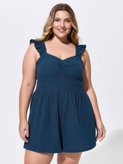 Cotton Ruffled Straps Sweetheart Neckline Romper
