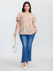 Floral Print Layered Sleeve Round Neck Blouse