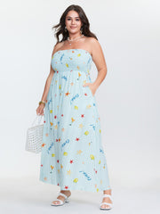 Playful Striped Print Shirred Maxi Dress