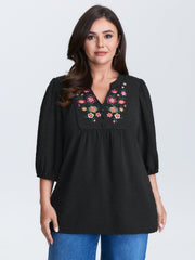 Multicolor Floral Embroidered Flowy Blouse