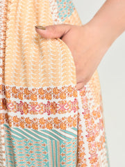 Colorblock Print Tiered Cami Midi Dress