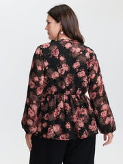Floral Print Sheer Ruffled Blouse