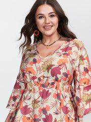 Floral Print Shirred Babydoll Blouse