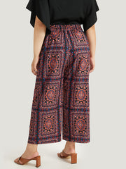 Scarf Print Pocket Elastic Waist Pants