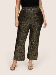 Velvet Striped Elastic Waist Flare Leg Pants