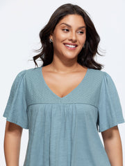 Cotton Ruffled Sleeve V-Neck T-Shirt