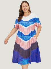 Geometric Contrast Pocket Tie Dye Midi Dress