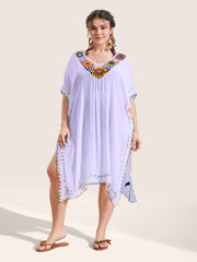 Colored Crochet Slit Hem Swim Cover Up
