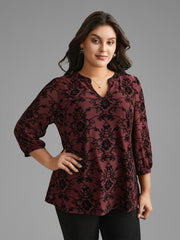 Boho Print Flocking Mesh Blouse