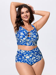 Floral Print High-Waisted Ruched Swim Bottoms