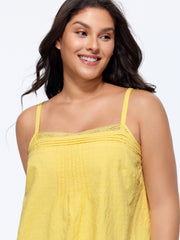 Cotton Pleated Lace Detail Flowy Tank Top