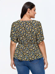Floral Print Cinched-Waist Blouse