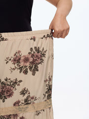 Floral Print Tiered Lace Trim Pants