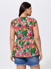 Vibrant Floral Print Cinched-Waist Top