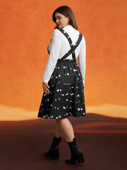 Bat Eyes Overall Straps Skirt Midi Dress