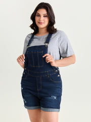 Stretchy Pockets Skinny-Fit Denim Overall Romper