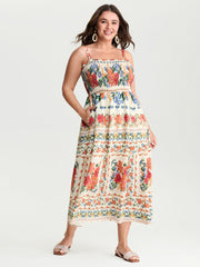 Large Floral Print Shirred Cami Maxi Dress