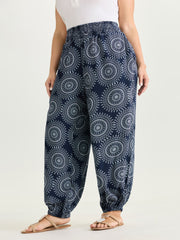 Supersoft Geometric Print Pockets Shirred Waist Pants