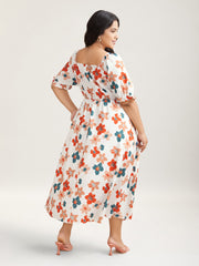 Sweet Floral Front-Twist Lined Midi Dress