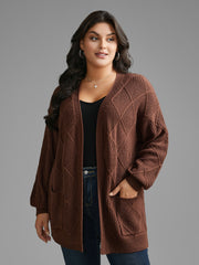 Plain Textured Pocket Drop Shoulder Cardigan
