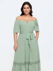 2-Way Wear Neckline Waist-Tie Maxi Dress