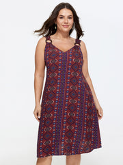 Boho Print O-Ring Detail Strap Sleeveless Mini Dress