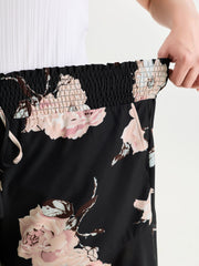 Floral Print Shirred Waist Drawstring Pants