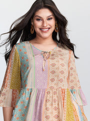 Colorful Printed Stripe Flared Blouse
