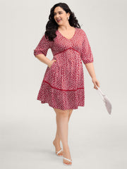 Floral Print Pockets Contrast Knee-Length Dress